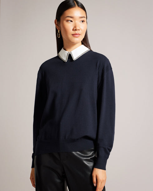 PENNIII-Knitwear-Your new favourite jumper, PENNIII has all the comfort with a little added charm, thanks to its embellished shirt collar. Pair with your favourite jeans to spruce up your casual outfits.This product is made using LENZING™ ECOVERO™ Viscose fibers. LENZING™ ECOVERO™ fibers are derived from sustainable wood and pulp, sourced from certified and controlled forests, with up to 50% lower emissions and water impact compared to generic viscose. LENZING™ and ECOVERO™ is a trademark of Lenzing AG. Jum